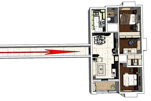 (直冲房门的长直走廊为枪煞.走廊短,则影响小,走廊越长,影响越大.